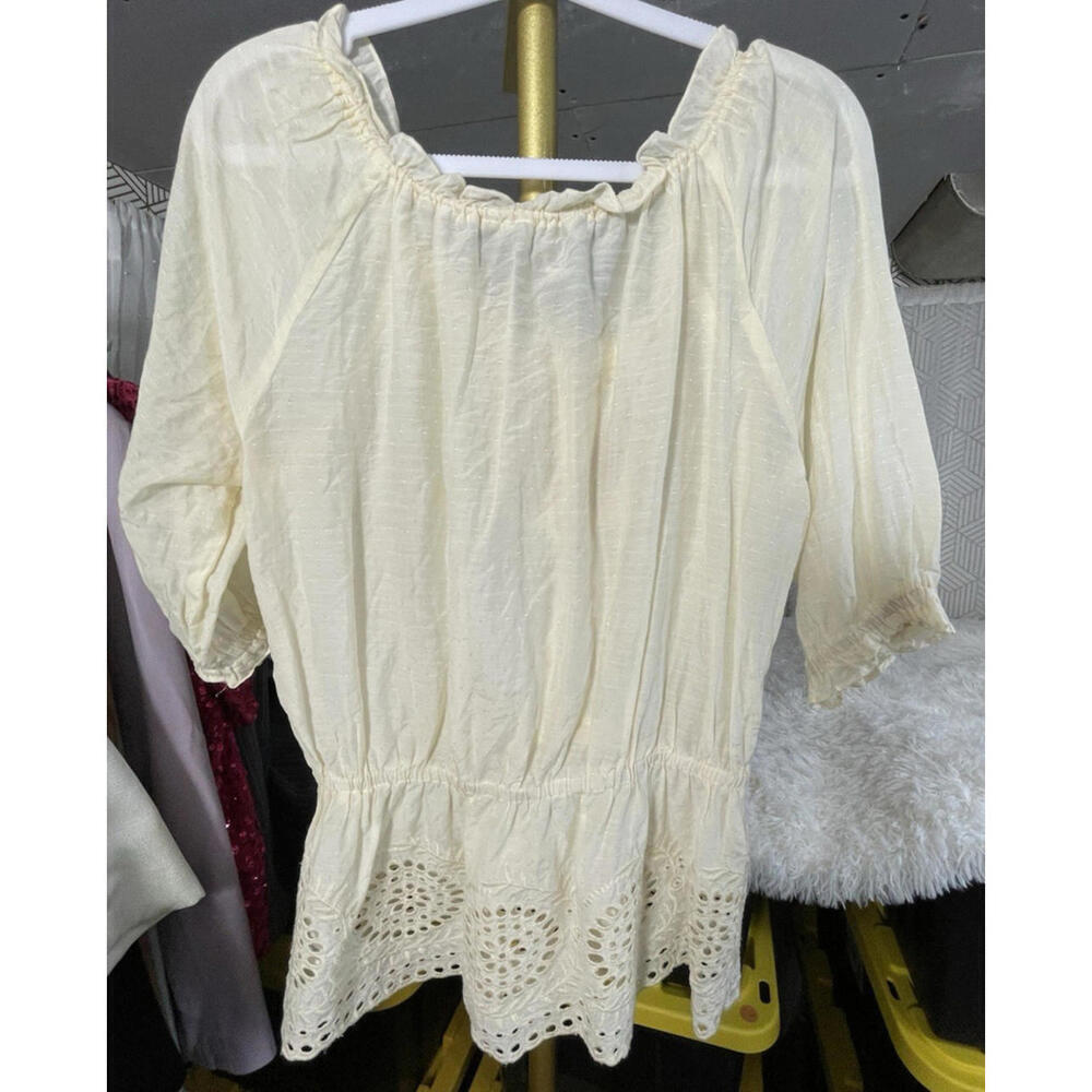 Heritage 1981 Pale Yellow Cotton Silk Blend Top Blouse Size S Hippie Flowy Boho - Picture 2 of 4